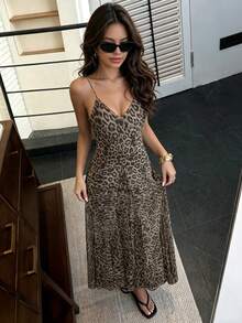 DEEKA Autumn New Women's European And American Style Fashion Sexy V-Neck Leopard Print Slip Dress Elegant - Multicolor - View 1