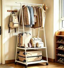 Wheeled Triangular Simple Clothes Rack, Freestanding Vertical Drying Rack, Home Storage Clothes Hanger Rack For Bedroom - White - View 3