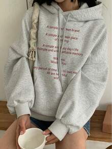 Sweatshirt Berkerudung Wanita, Motif Huruf Musim Gugur/Dingin Terbaru, Desain Tali Serut, Dengan Saku, Atasan Longgar Serbaguna Kasual, Modis untuk Musim Gugur - Abu-abu gelap - View 8