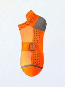 6 Pairs Men's Color Block Sports Short Socks, Minimalist Square Grid Pattern Design, Anti-Slip Heel Tab Ball Sports Socks - Multicolor - View 10