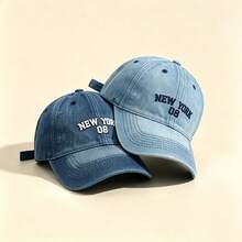 1pc NEW YORK 08 Letter Embroidered Denim Baseball Cap Washed Adjustable Soft Brim Casual Sun Hat Unisex Outdoor Sports Cap - Multicolor - View 4
