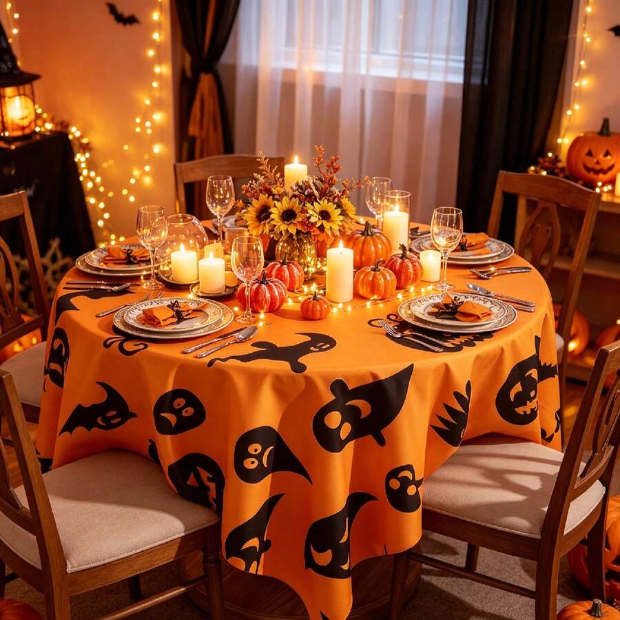 1pc Halloween Atmosphere Holiday Decor Little Ghost Art Tablecloth, Suitable For Holiday And Daily Decoration - Little Devil - View 1