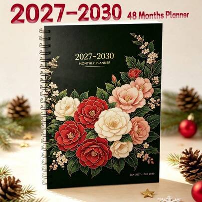 1 قطعة مخطط A5 2027-2030 بتصميم غلاف زهري حديقة فوشيا، دفتر تقويم مجلد حلزوني 48 شهرًا مع علامات تبويب، ورق فاخر بسلك مزدوج، منظم أسبوعي وشهري للطالب والمكتب والمدرسة والمنزل