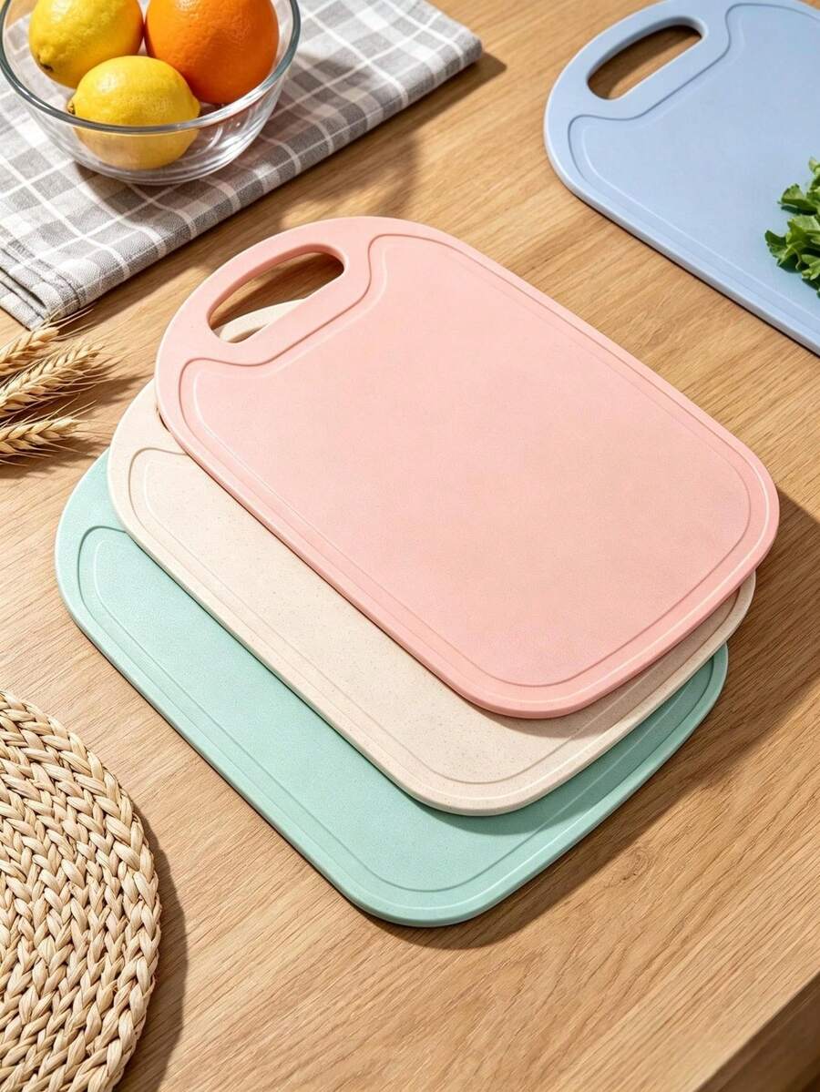 1/4pcs Macaron Color Plastic Cutting Boards, Kitchen Chopping Boards With Hanging Handle And Juice Groove, Easy To Clean, Suitable For Meat, Fruit And Vegetable Processing, Ideal For Daily Cooking - View 1
