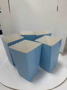 5/25/35/50pcs Blue Popcorn Boxes 5*7*11.5cm/1.97*2.76*4.53in Wave Edge Paper Snack Treat Boxes Birthday Party Favor Candy Containersd - Blue - View 3