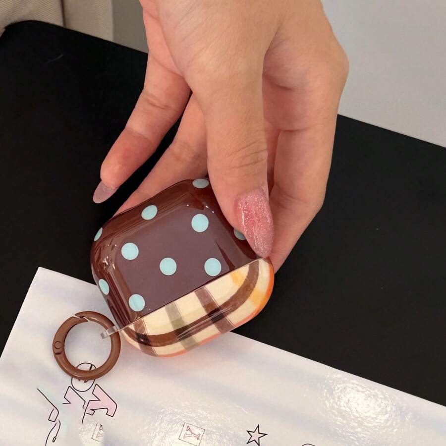 Brown Polka Dot Color Block Rhombus Pattern With Ring Earphone Case Compatible With AirPods Case 2/3/4/Pro/Pro2/Pro3, Anti-Drop Earphone Case, Gift, Fashion Accessory, Combining Aesthetics And Practicality
