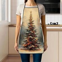 1pc Christmas Forest Snowy Scene Glowing Christmas Tree Print Apron, Featuring Snow-Covered Christmas Tree With Warm Light Decorations, Durable Cooking Apron Suitable For Bakers, Cake Decorators, BBQ Enthusiasts, Gardeners, Painters, Nail Artists - Perfect Gift For Home And Professional Chefs - Multicolor - View 12