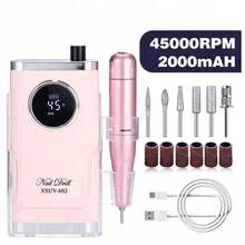 LUYAO Electric Nail Drill File Professional 45000 RPM, Rechargeable Electric Nail File Machine Kit For Acrylic Gel Nails Polishing Removing, Portable Cordless Efile With Gold Bits At Salon Home - Pink - View 11