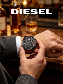 Diesel DZ4343 Mega Chief Men's Chronograph Watch, Black Dial Brown Genuine Leather Strap 10 Bar Water Resistant Quartz Wrist Watch - WATCH - View 4