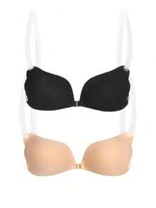 2/1pc Adhesive Strapless Bra, Transparent Straps Seamless Bra, Front Closure Invisible Backless Bra, Nude Push-Up Bra, Suitable For Dresses And Tops - Multicolor - View 18