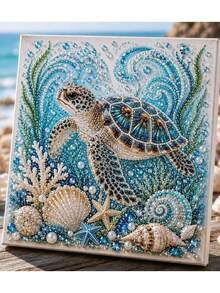 1pc Ocean Theme Pearl Art DIY Kit 3D Bead Diamond Painting For Adults,Assorted Gems Add Raised Detail To Coastal Scenes For An Engaging Hands-On Activity And Decorative Display - Multiple Styles - View 2