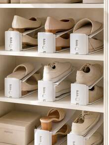Thickened Double-Layer Adjustable Shoe Rack, Home Entryway Shoe Cabinet Storage Organizer, Dorm Folding Shoe Storage Rack - White - View 3