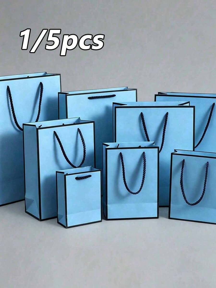 1/5pcs Blue And Black Gift Bags, Lightweight Foldable Vertical Gift Packaging Bags, Suitable For Wedding, Retail, Party, Birthday, Proposal, Anniversary Celebration, Father's Day, Valentine's Day And Engagement Party Decorations, Fashionable Dad Gift Bags, Unique Dad Gift Shopping Tote Bags, Father's Day Gift Bags, Ideal Gifts For Birthday, Christmas And Other Thank You Occasions - Black and Blue - View 1