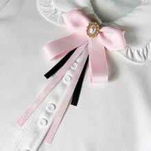 1pc Women's Elegant Exquisite Preppy Style Crystal Decorated Accessory, Solid Color Bowknot Ribbon Brooch, Can Be Worn On Shirts, Dresses, Backpacks, Commuter Outfits, Banquet Parties, Holiday Gift - Pink - View 3