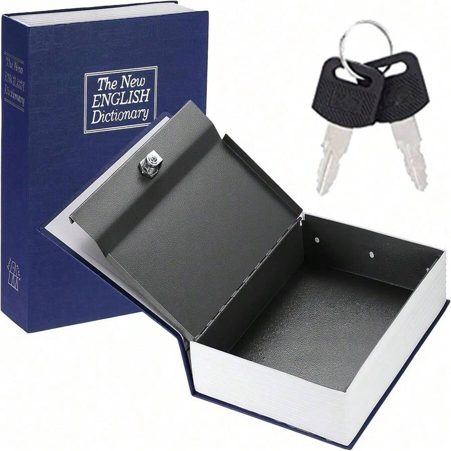 Decorative Book Safe Box With Key Lock, Faux Book Hidden Storage Box, Suitable For Home Bookshelf, Store, Piggy Bank, Document Safe, Black - Blue - View 1