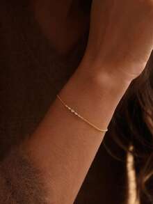 Women Minimalist Dainty Gold Bracelet, Tiny Pave CZ Thin Link Chain Bracelet, Elegant Stackable Wrist Accessory,For Daily Wear Dating Birthday Gift - Gold - View 4
