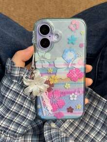 Ins Vintage Translucent Green Lily Flower Phone Case Compatible With Iphone 16/17 Pro Max/15 Pro/14/13 Full Coverage Anti-Drop Protective Cover For Women - Green - View 3