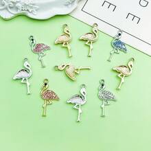 5/10pcs Rhinestone Flamingo Charms Alloy Crystal Flamingo Bird Pendant For DIY Bracelet Necklace Earring Tropical Jewelry Making Findings - Multicolor - View 3