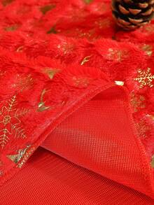 1件紅色聖誕樹與鹿箔印花天鵝絨桌布，金色聖誕樹圖案長方形餐桌布，聖誕節居家裝飾 - 紅色 - 查看 4