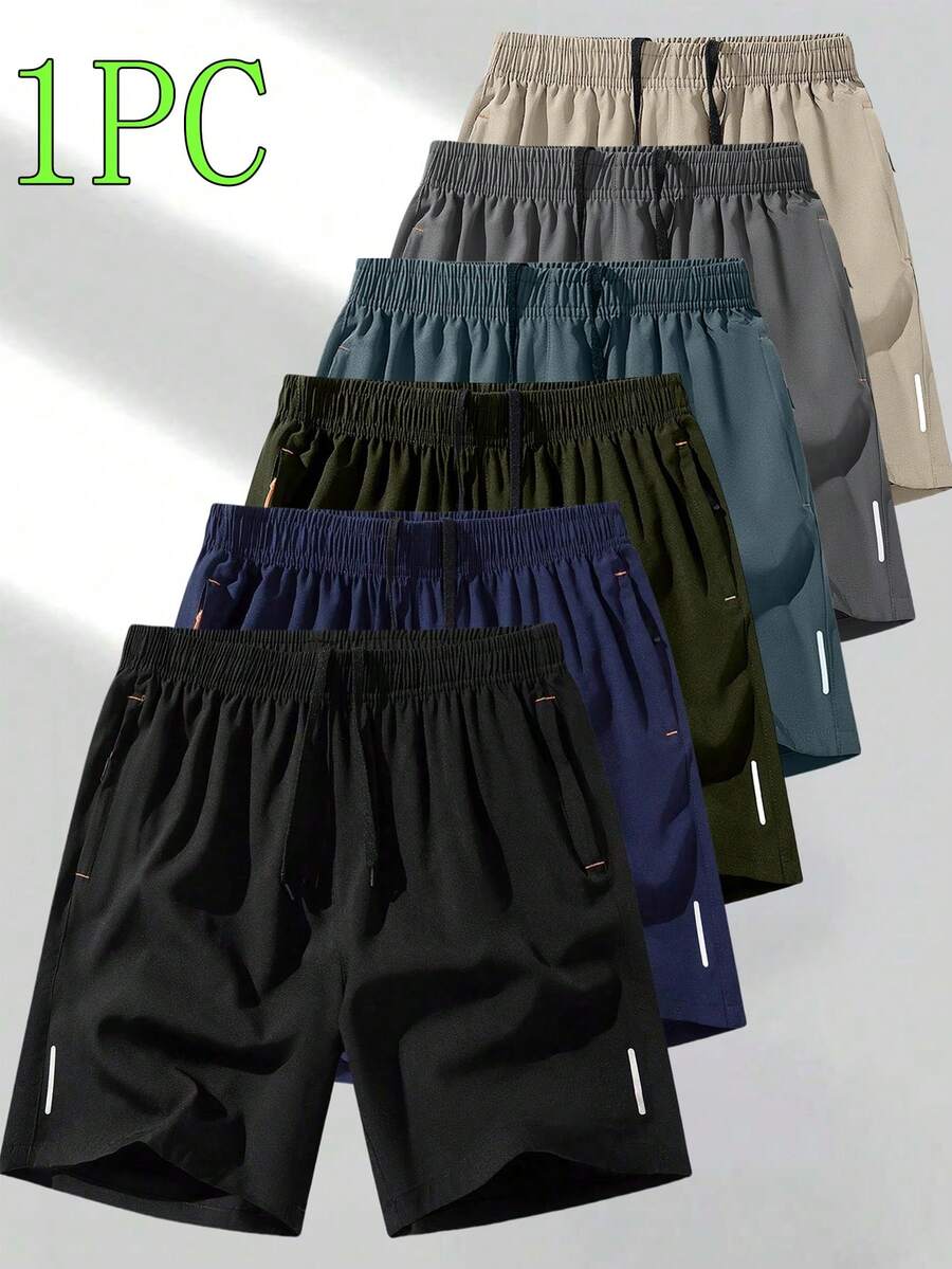 1pc Men's Sports Shorts, Lightweight Breathable Quick-Dry Elastic Workout Running Shorts, Spring/Summer Black