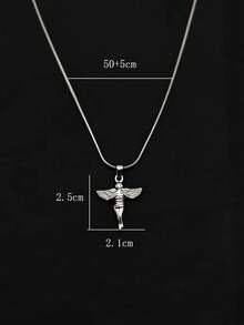 1pc Stainless Steel Minimalist Personalized Wing Jesus Figure Pendant Necklace, Vintage French Style Collarbone Chain - Multicolor - View 3