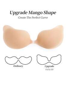 1 Pair Self-Adhesive Gathered Bra: Silicone Strapless Nipple Covers, Self-Adhesive Strapless Mango-Shaped Bra, Invisible Bra, Suitable For Wedding Dress/Evening Gown And Strapless Dress, Halloween, Christmas Matching - Apricot - View 3
