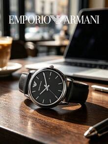 Armani Men's Classic Quartz Watch Black Dial Genuine Leather Strap 50M Water Resistant Date Display AR1692 - Black - View 2