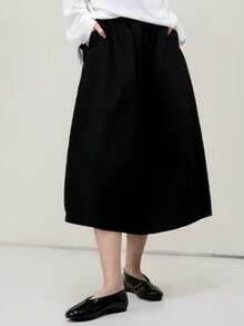 Metallic V-Cut Ballet Shoes, Plus Size Wide Fit Round Toe Slip-On Daily Shoes - Black - View 6