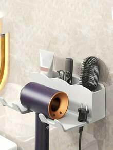 1pc No-Drill Hair Dryer Holder - Strong Adhesive Wall-Mounted Bracket, Hands-Free Bathroom Vanity Storage Rack, Space-Saving Hair Tool Organizer - Multicolor - View 8