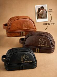 Personalized Couple Travel Organizer Bag, Custom Name & Line Art, Dual‑Layer Travel Pouch For Anniversary Wedding Gift - Multicolor - View 10