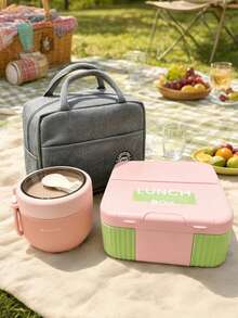 SEAL LOCK 3pcs Lunch Box Set, Lunch Box, Convenient Bento Box With Built-In Utensils, Girl Series Pink Lunch Box, Outdoor Food Carrying Container, Office Worker And Student Lunch Box - Pink - View 3