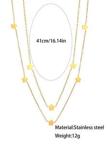 YUNCHUN 1pc Elegant Gold Stainless Steel Star Chain Necklace, Daily Commute, Holiday Outfit Layering Neck Accessory, Versatile Necklace - Gold - View 6