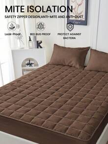 1pc Waterproof Fitted Sheet, Comfortable Mattress Protector, Brown Mattress Cover, Room Decor, Skin-Friendly & Breathable, Suitable For Twin/Full/Queen/King Bed, All Season, Machine Washable, Dorm Bedding, Back To School - Brown - View 7