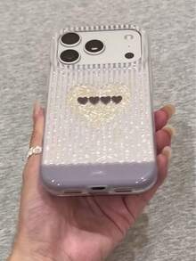 Niche Premium IMD Full Screen Heart Pattern Phone Case Compatible With IPhone 17 Pro Max, 16, 15, 16 Pro Max, Full Edge Protection, Anti-Drop Protective Cover, Creative Personalized New Style - Silver - View 4
