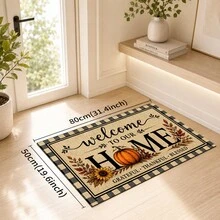 1pc Beige Pumpkin Sunflower Maple Leaf English Slogan Pattern Kitchen Mat, Autumn Rustic Farmhouse Style, Non-Slip Wear-Resistant Design, Suitable For Autumn, Thanksgiving, Harvest Celebration, Kitchen, Entryway And Home Decor - Multicolor - View 11