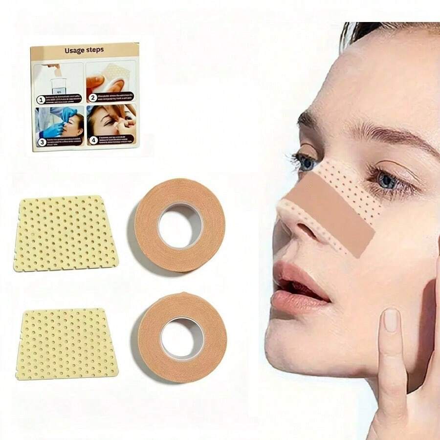 4-Piece Thermoplastic Nose Support And Facial Tape Set - Alcohol-Free, No Electrical Stimulation Nose Fixation And Lifting Kit, With Sealed Bag And Instruction Manual, Reusable Nose Corrector And Facial Lift Accessory For Daily Beauty Care