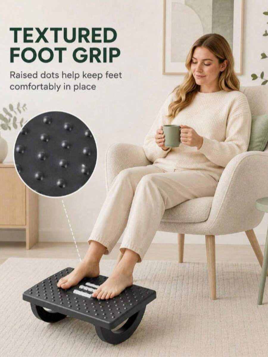 1pc Adjustable Height Ergonomic Footrest With Massage Bumps, Prevents Leg Crossing, Relieves Leg Fatigue, Makes Work Easier, Suitable For Office, Living Room, Study, Great Gift For Boss And Friends - Black - View 1