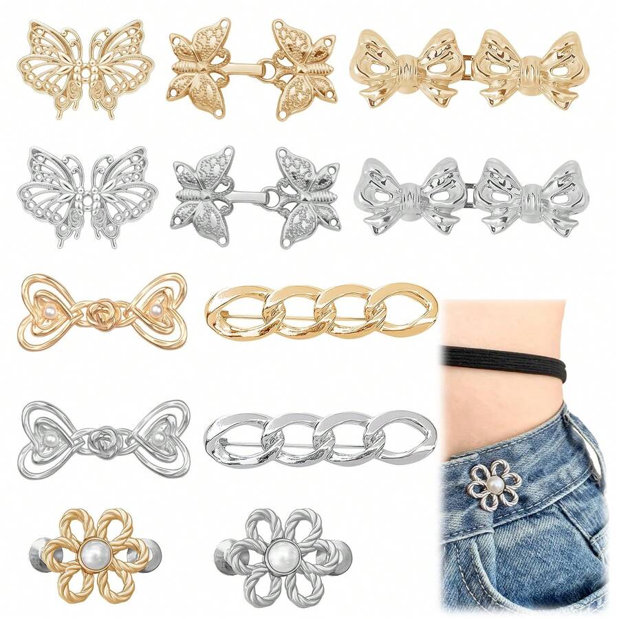2Pairs Pants Tightener For Waist Women Jean Tightening Clips Jean Pins To Make Waist Smaller Adjust Waist Clips Pant Pins