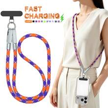 Tzlrxl 2-In-1 Braided Phone Lanyard Fast Charging Cable, Anti-Loss Crossbody Shoulder Strap, USB-C To USB-C PD 60W Power Delivery, Durable Nylon Braided, Suitable For Travel And Daily Use - Purple + Blue - View 1