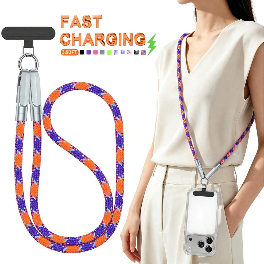Tzlrxl 2-In-1 Braided Phone Lanyard Fast Charging Cable, Anti-Loss Crossbody Shoulder Strap, USB-C To USB-C PD 60W Power Delivery, Durable Nylon Braided, Suitable For Travel And Daily Use - Purple + Blue - View 1