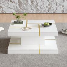 Minimalist Coffee Table / Two-Tier Coffee Table Made Of Particle Board / Open Storage Top And Bottom / With A Groove In The Middle / Easy To Clean / Suitable For Living Room, Study / White - White - View 2