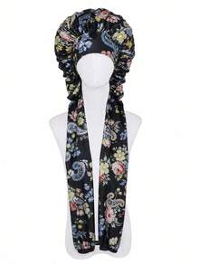 CONFLASS Penutup Kepala Sutra Es Motif Bunga & Cetak Vintage untuk Wanita, Topi Tidur Panjang yang Sejuk dan Halus dengan Tali Pengikat yang Dapat Diatur, Desain Tali Serut Anti-Kusut, Pelindung Rambut untuk Rambut Keriting dan Kepang Panjang - Beraneka warna - View 1