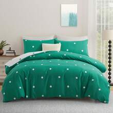 Soft Brushed Microfiber Duvet Bedding Set Wave Pattern For Household Bedroom - Green and White Dotted - View 6