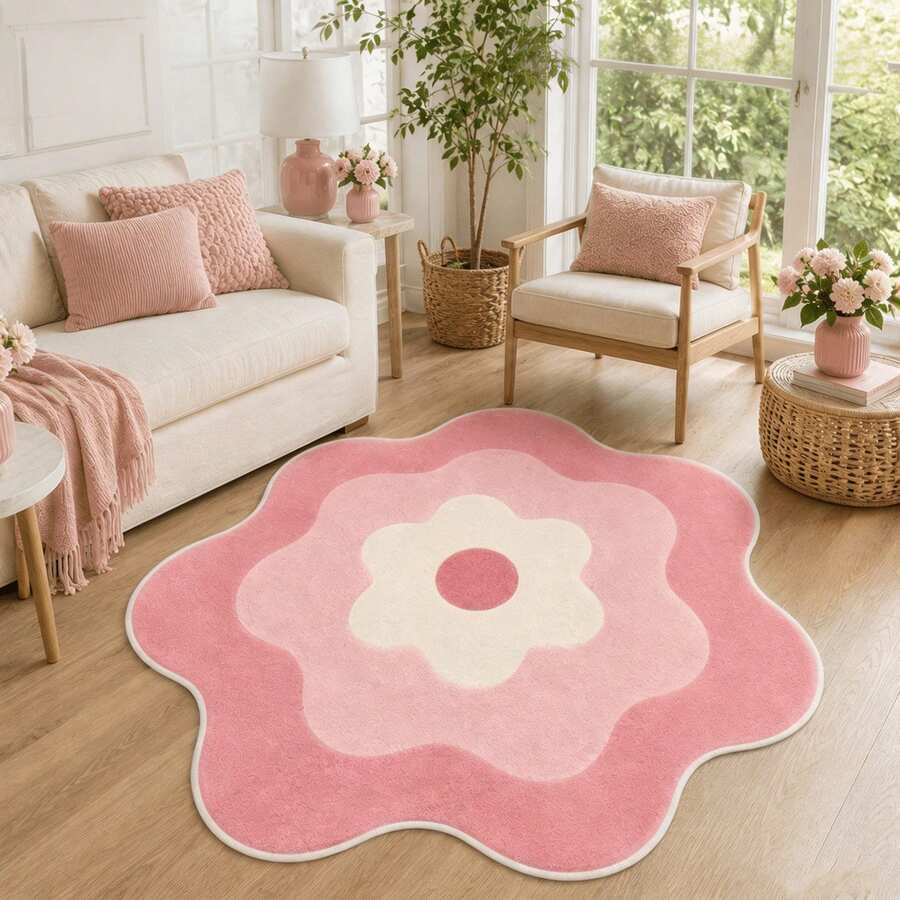 1pc 2026 New - Pink Gradient Floral Pattern Decorative Rug, Suitable For Bedroom, Living Room And Bathroom, Bedroom Decor, Room Decor, Small Rug, Blanket, Outdoor Mat, Garden Mat, Living Room Rug - Multicolor - View 1