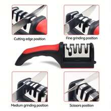 1pc 3-Stage/4-Stage Kitchen Knife Sharpener, Ceramic Blade Sharpening Tool, Boxed - Black - View 7