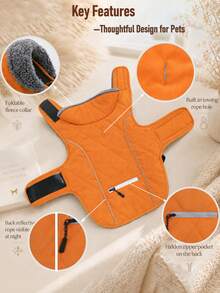 Metglad Quilted Dog Winter Coat, Cold‑Resistant Pet Jacket With Storage Pocket, Reflective Adjustable Cold‑Weather Dog Snow Suit, Indoor & Outdoor Wear For Small, Medium & Large Dogs - Orange - View 9