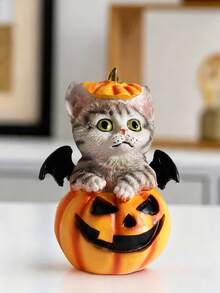 Halloween Decoration Cute Pumpkin Cat Resin Figurine, Pumpkin Lantern Cat Desktop Ornament, Indoor Home Office Country Bar Party Holiday Decor, Unique Creative Birthday Handmade Gift For Cat Lovers Animal Collection Statue - Pumpkin Cat - View 2