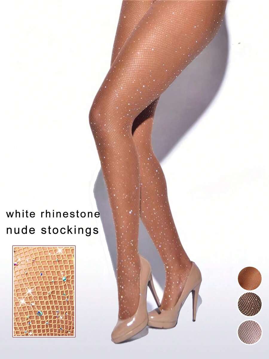 Women's Rhinestone Decorated Fishnet Tights, Shiny Mesh Pantyhose, Multiple Colors Available, Suitable For Party And Nightclub Wear - Multicolor - View 1