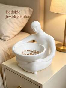 Modern Art Human‑Shaped Jewelry Tray, White Resin Decor Trinket Dish, Multi‑Scene Key & Small Accessories Organizer, Aesthetic Table Sculpture Ornament For Bedroom Vanity Entryway Home Decoration - Multicolor - View 6