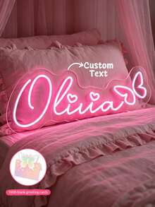 Custom Name Sign With Blank Greeting Card, Pink Room Wall Decor, USB Adjustable Neon Light Home Decor, Halloween Christmas Decoration, Personalized Christmas Birthday Holiday Gift - Neon Light 2 - View 4
